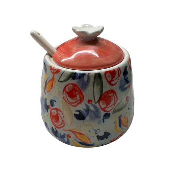 Anthropologie Luna Sugar Bowl Hanpainted Glazed Stoneware - Picture 2 of 5